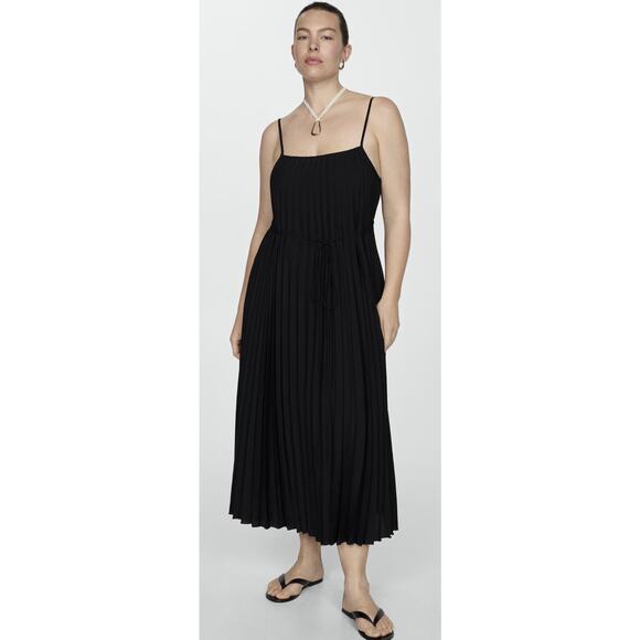 Mango Cami Pleated Midi Dress In Black Size14 NWT - Picture 1 of 5
